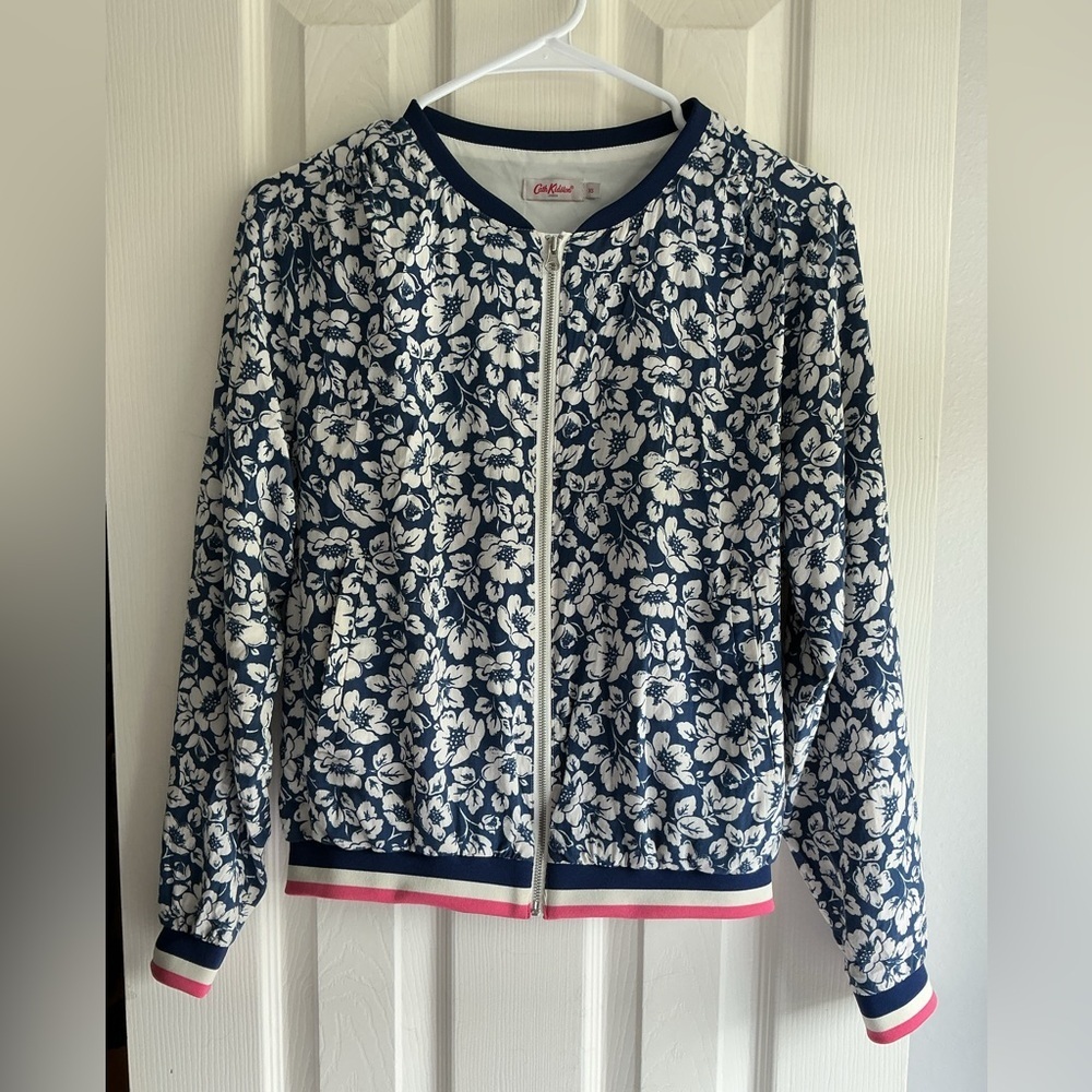 Cath Kidston Navy and White Floral Zip-Front Bomber Jacket *